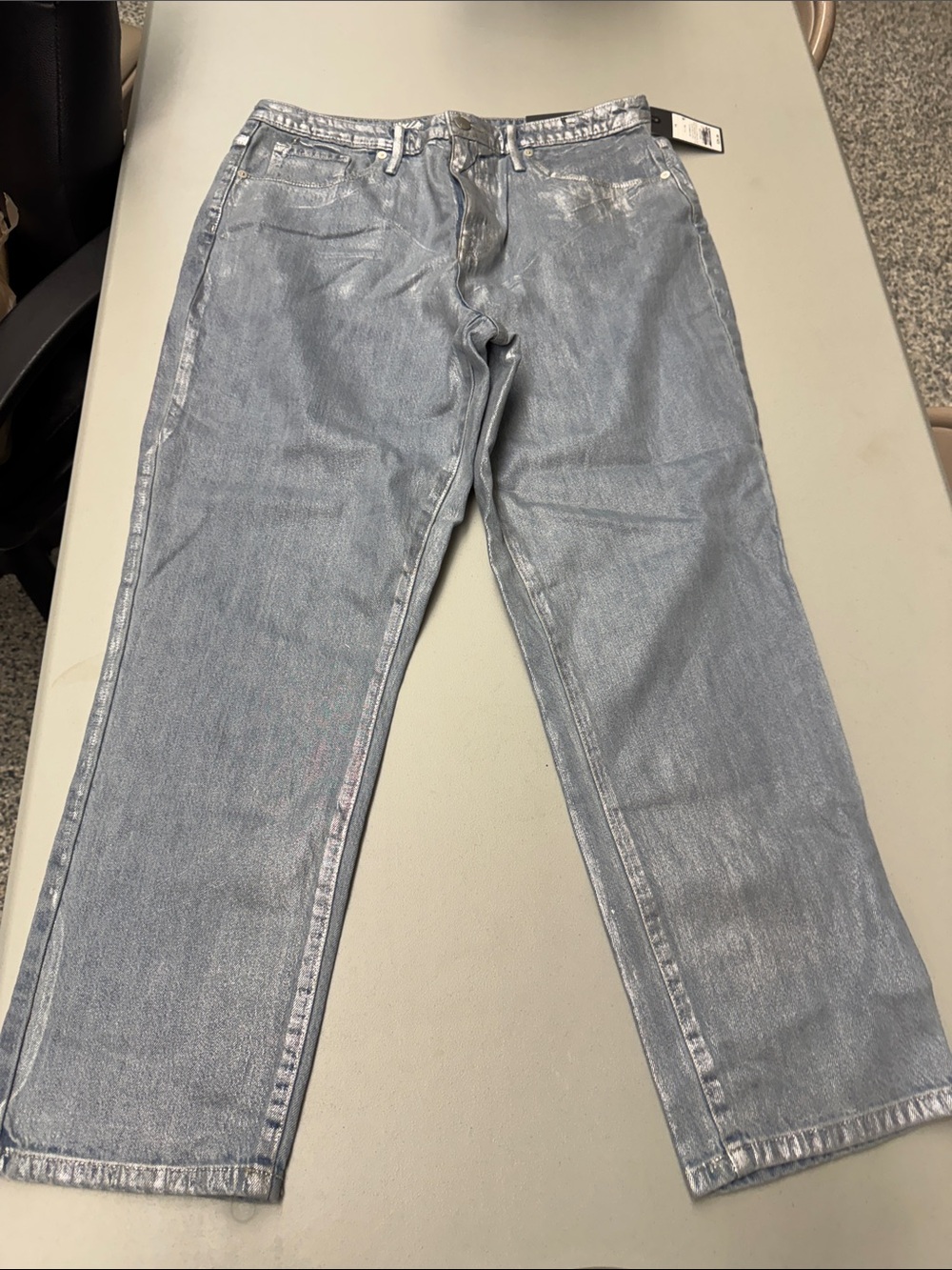 Mossimo Supply Co. Light Blue Metallic Denim High-Rise Mom Jeans